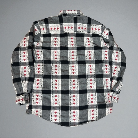 Vintage 90s Krazy Kat Heart Print Plaid Cottagecore Button Down Shirt Size M - Picture 3 of 8